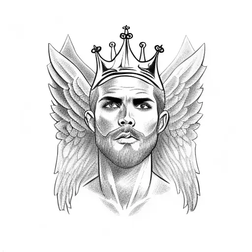 Full Body Man Angel Tattoo Holding A Camera And A King Crown