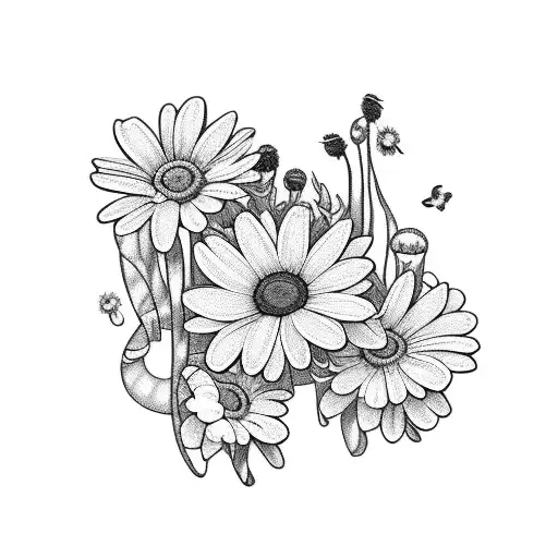 A Blackwork Tattoo Of A Student's Favorite Book With Daisy And Lavender Accents