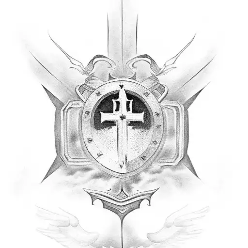 Shield With Jesus Hands And Clouds