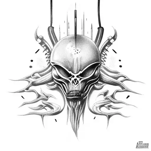 Combine Elements Of Alien Movie Black Metal And Deathcore Music Genres Into A Tattoo Design