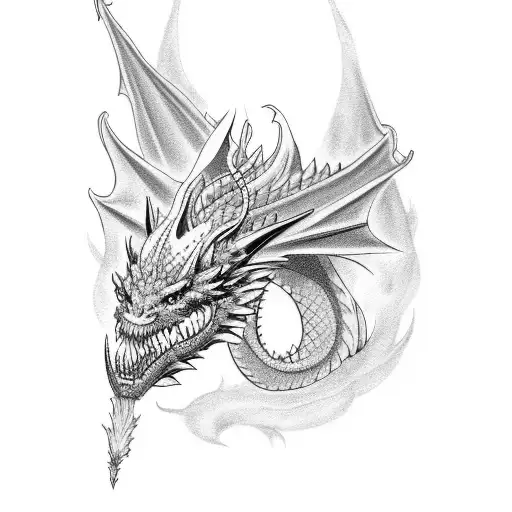 Dragon With Lycoris In Smoke Style