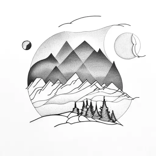 Mountain Scene With Trees And A Rising Moon
