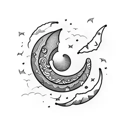 A Crescent Moon Transforming Into An Umbrella