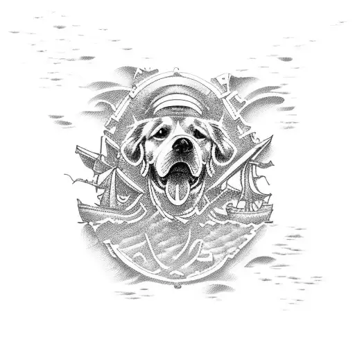 A Detailed Shipwreck Scene With Hidden Pirate Treasures And A Golden Retriever Sniffing Around