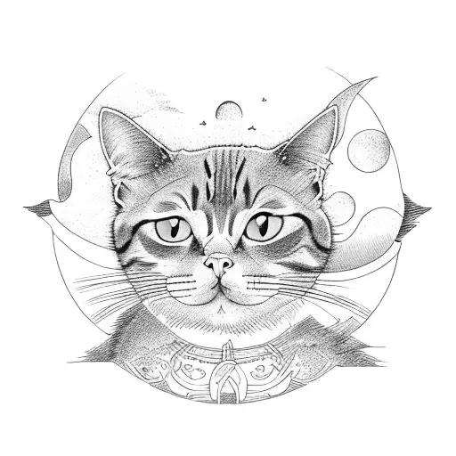 Cat Looking Too Window And See Forest With Moon