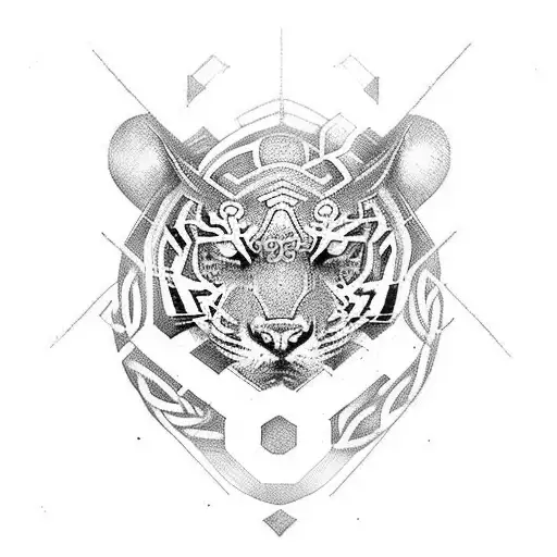 A Cyberpunk Tiger With Celtic Shapes Integrated Into Its Design