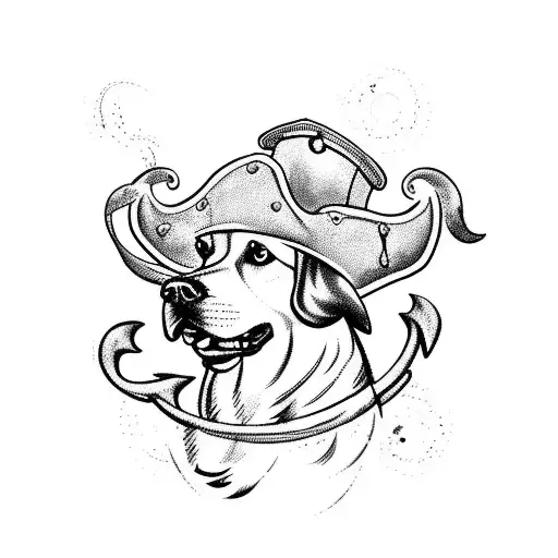 A Pirate Ship Sailing On Rough Seas With A Golden Retriever As The Captain