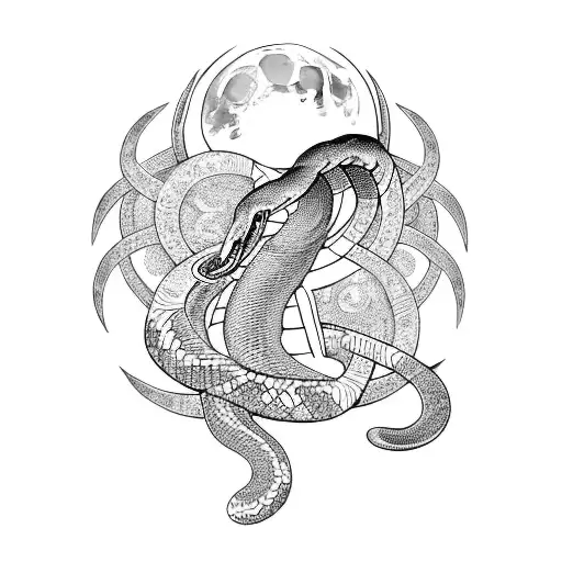Snake Surrounded By The Moon Cycle