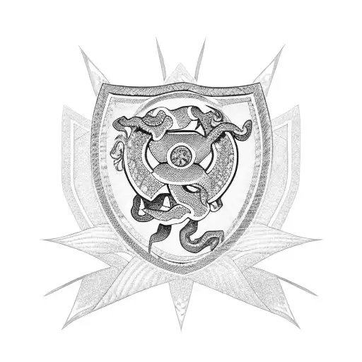 An Anime-inspired Design Featuring A Police Badge Intertwined With A Snake And A Shuriken