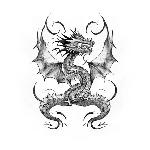 Half Sleeve Dragon Tattoo With 2 Black Stripes In Bottom Half With A Blank Space