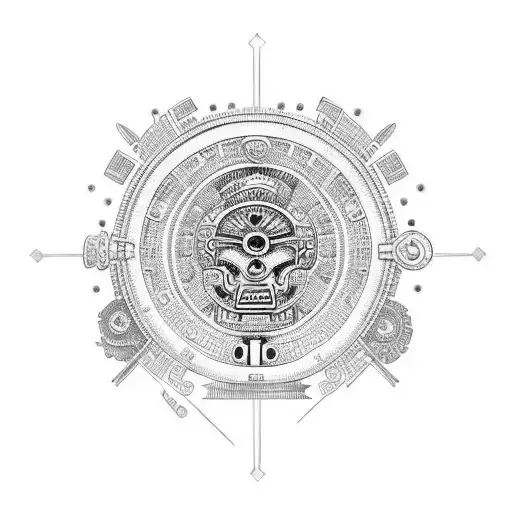 Aztec Calendar With Mechanical Clockwork Details