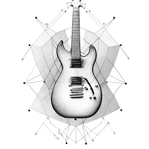 A Geometric Guitar Design Incorporating Elements Of Football And Feminine Figures