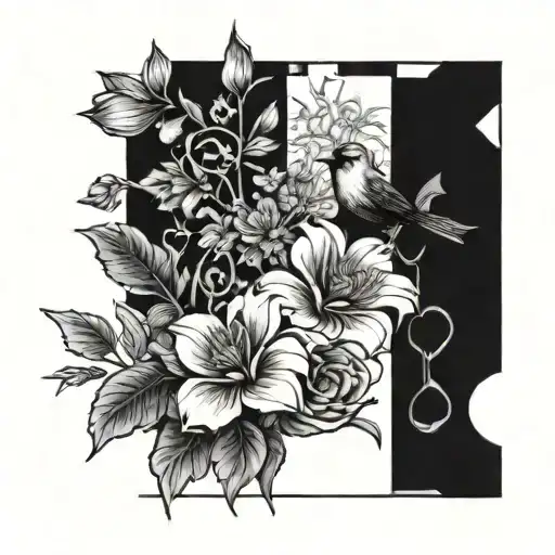 An Elegant Floral Arrangement With Hidden Musical Symbols And A Small Cardinal Peeking Out