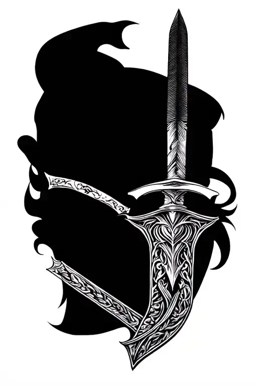 Sword Tattoo On The Back Of The Neck