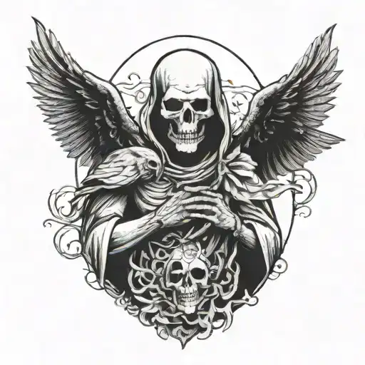 Death God Holding A Bird