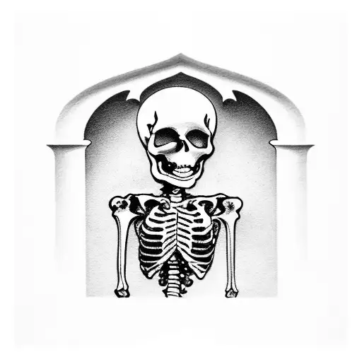 Skeleton Smoking A Ciggerette In A Gothic Arch Window