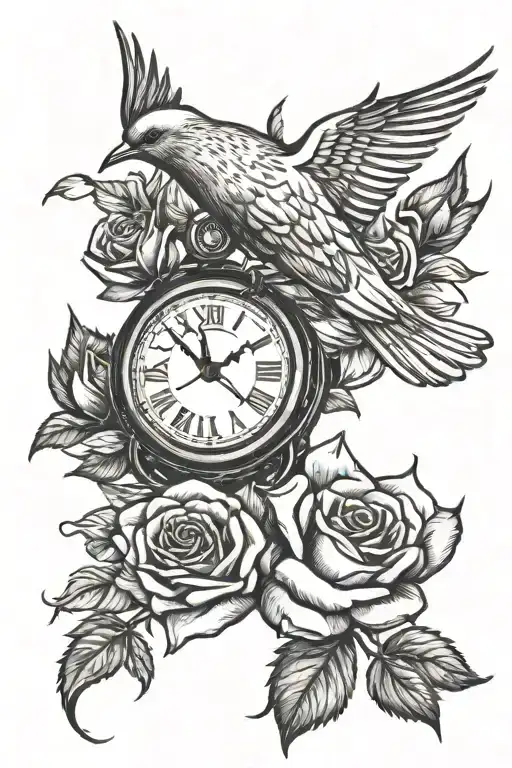 Clock Rose Dove Flying