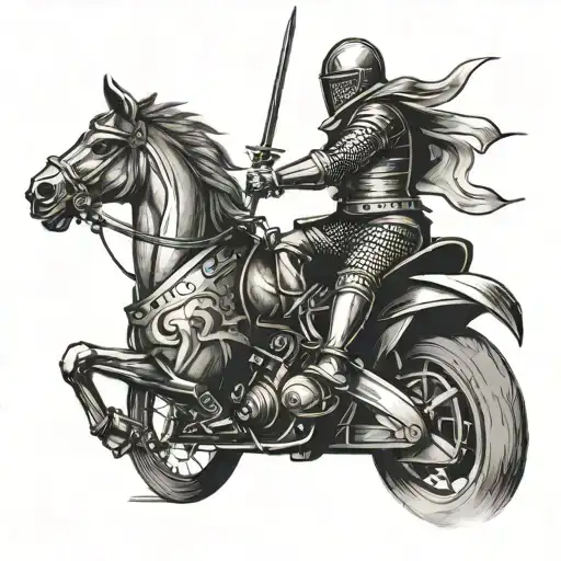 A Medieval Knight Jousting On A Motorcycle Instead Of A Horse