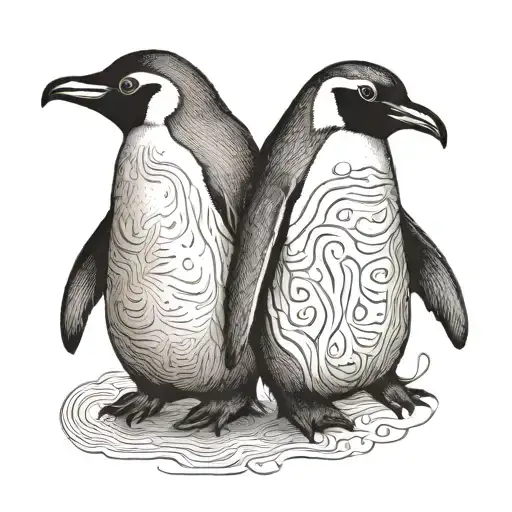 Big Penguin And Little Penguin Holding Hands Reaching