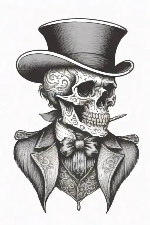 Skull With A Vest Wearing A Short Top Hat