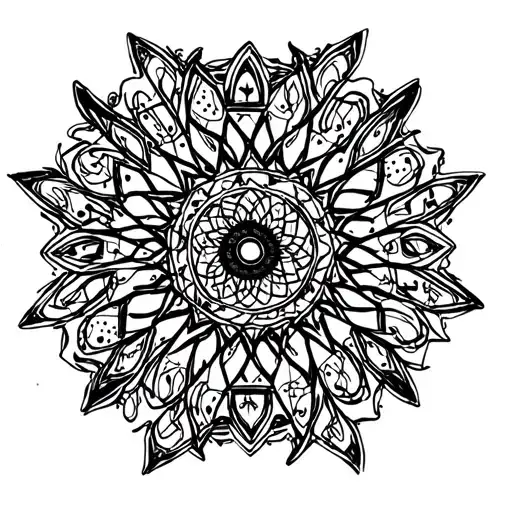 A Geometric Mandala Design Incorporating Musical Notes And Festival Elements