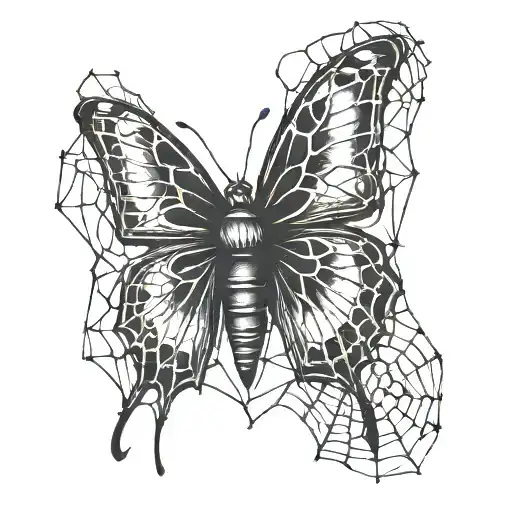 Butterfly Trapped In A Spider Web