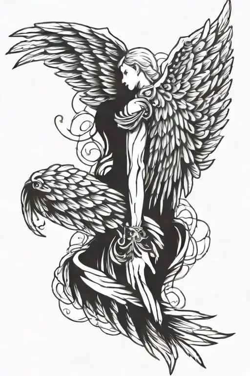 Closed Angel Wings Coming Out From Between Shoulder Bladed