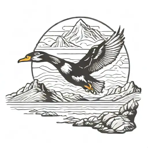 Duck Flying With Mountain Backdrop Full Sleeve