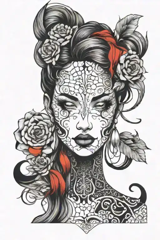 Beatiful Girl With Black And Red Features