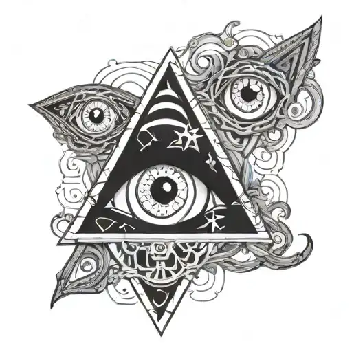 Three Eyes In A Triangle Pattern Outlined With Black Tentacles