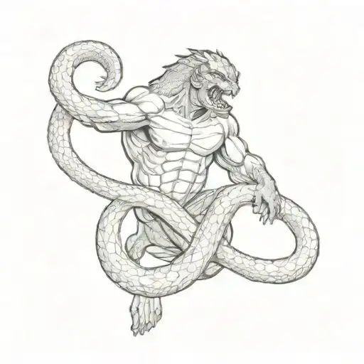 A Hulk Battling A Giant Snake Intertwined