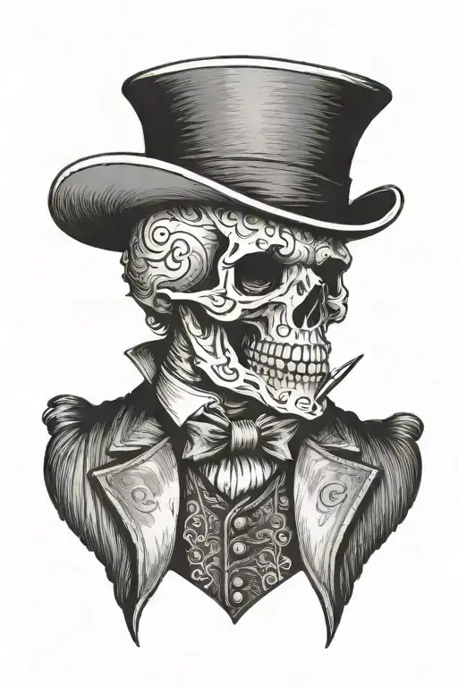 Skull With A Vest Wearing A Short Top Hat