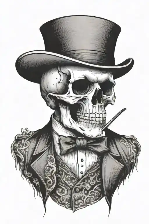 Skull With A Vest Wearing A Short Top Hat