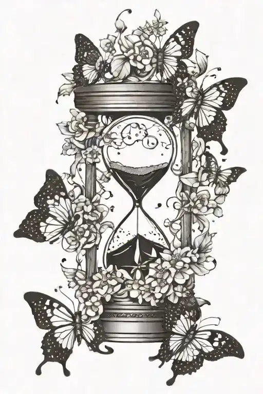 Hourglass Clock & Butterlies With Snowflakes