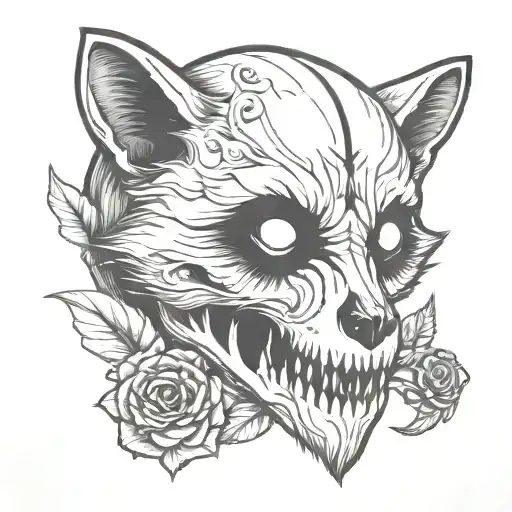 Raccoon Skull Anime Style Inspired Tattoo Featuring