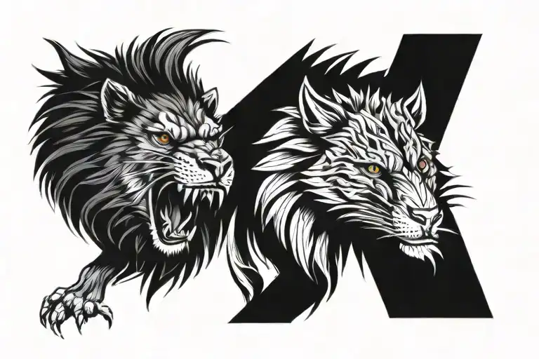 Lion Eagle Wolf Looking Mean