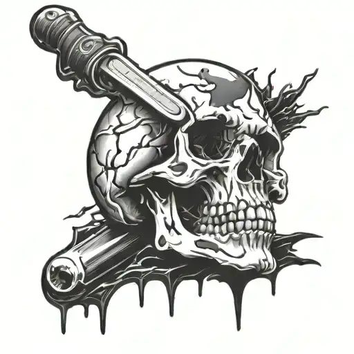 Skull Behind A Bleeding Knife