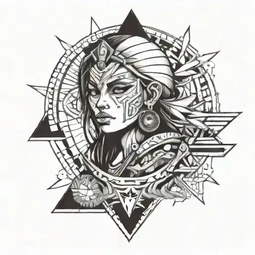 Female Azte Warrior With Illuminate Eye In Triangle