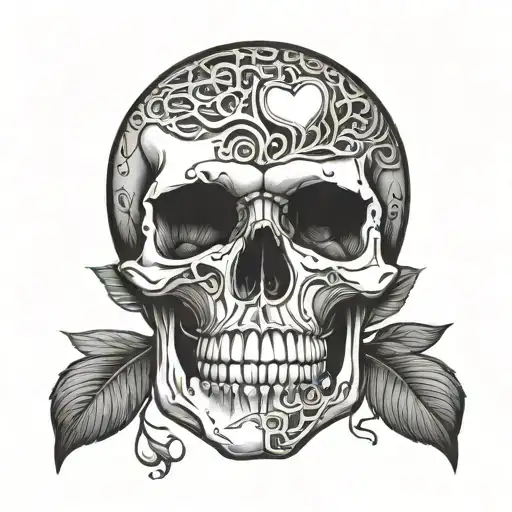 Skull Brain Heart Sketch Style