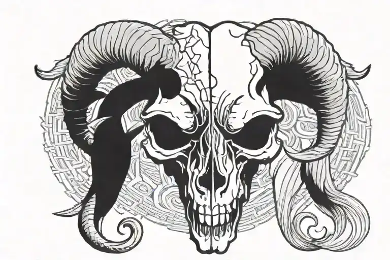 Symmetrical Demon Goat Skull Facing Forwards