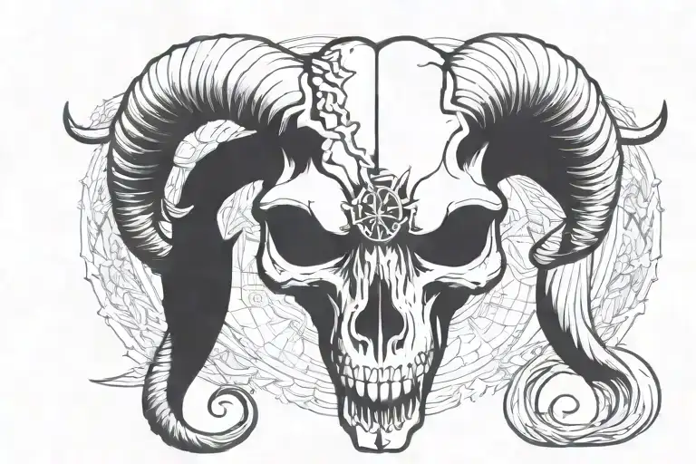 Symmetrical Demon Goat Skull Facing Forwards