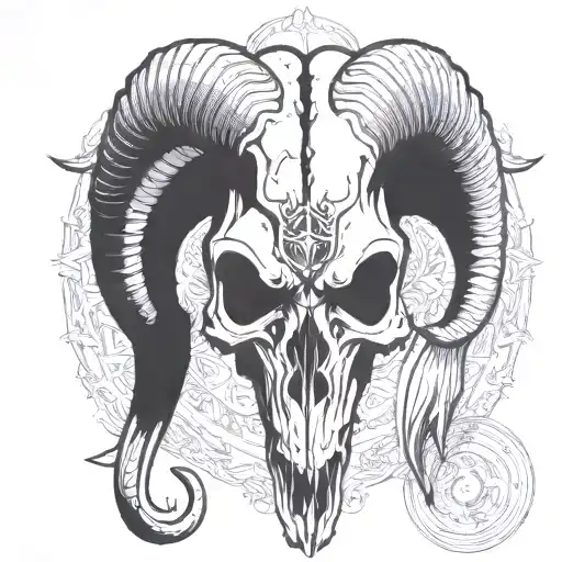 Symmetrical Demon Goat Skull Facing Forwards