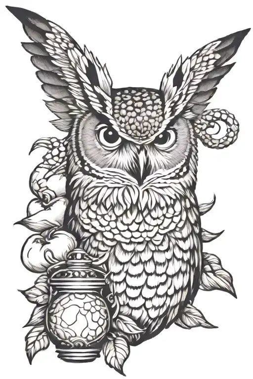 Eagle Owl Holding A Rattle Snake With Apple