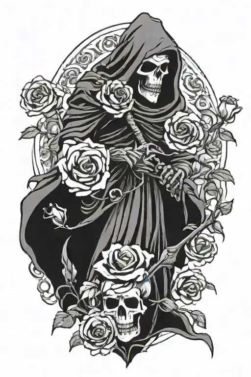 Roses And Grim Reaper Standing Tall