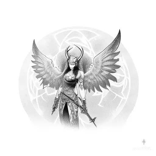 Demon Angel With Two Pigeon And Two Dates