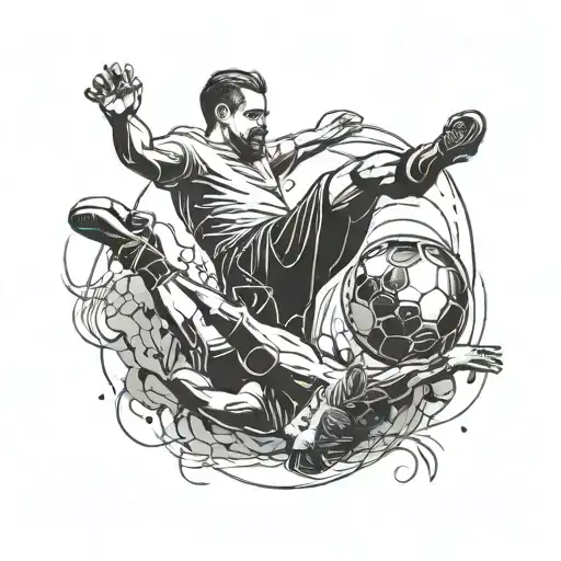 A Football Player Kicking A Ball With A Massage Therapist's Hands Massaging The Player's Legs