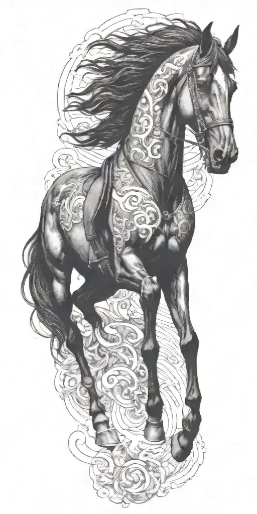 Black Horse Rider Goes Into Fire Irania