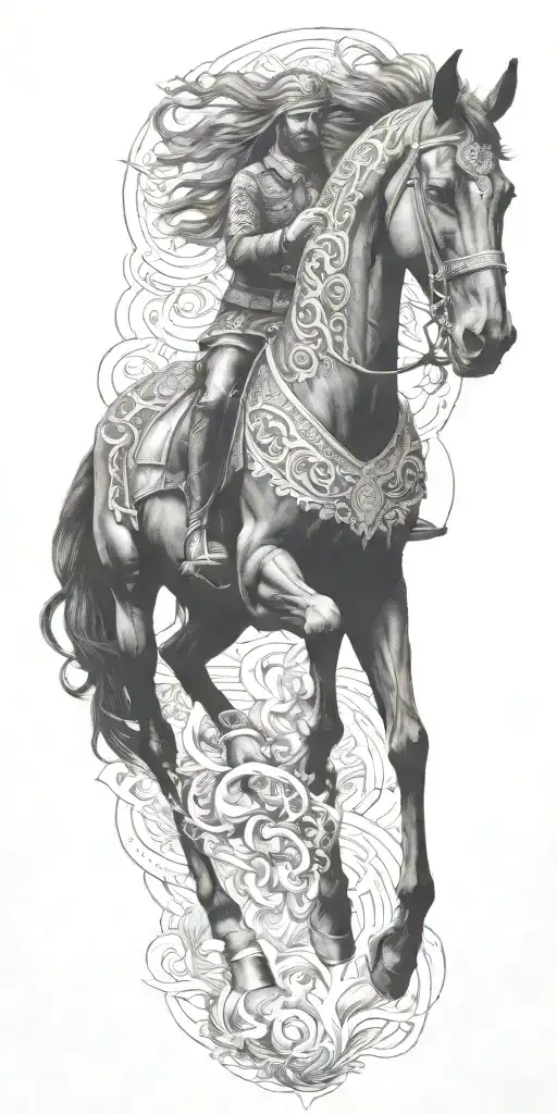 Iranian Soldier Black Horse Rider Goes Into Fire