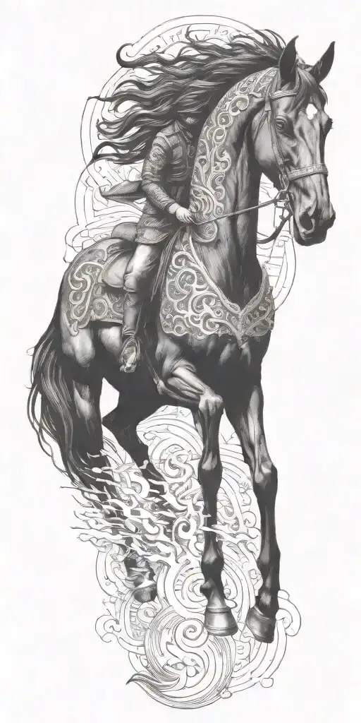 Iranian Soldier Black Horse Rider Goes Into Fire