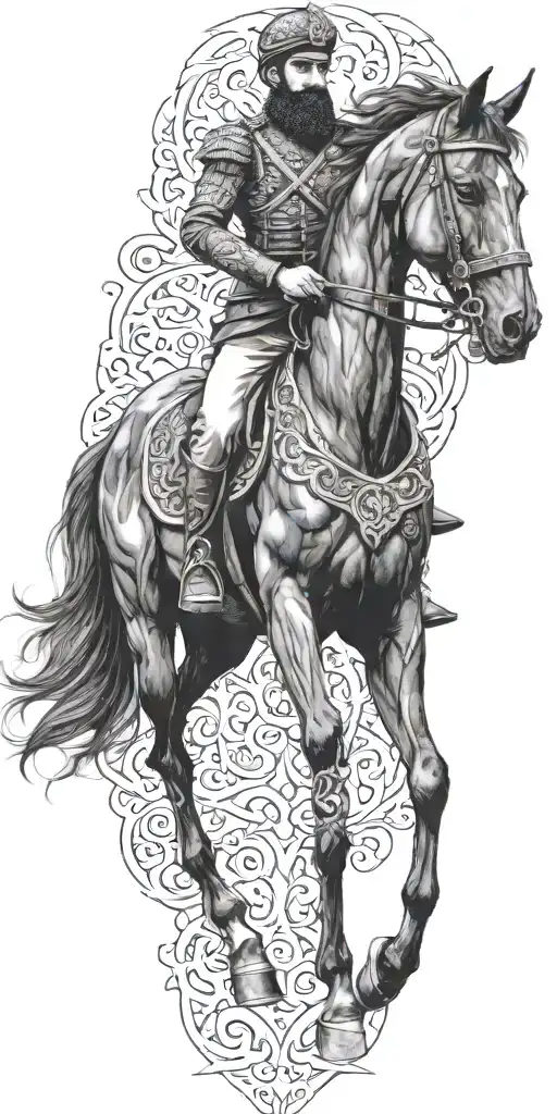 Iranian Soldier Black Horse Rider Goes Into Fire